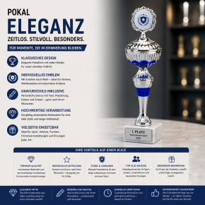 Pokal in silber-blau – stilvoller Siegerpokal in silber-blau.