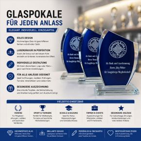 Clear-Glastrophäe Blau – Elegante Auszeichnung mit individueller Lasergravur