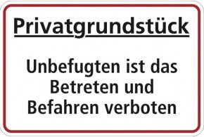 Hinweisschild Privatgrundstück – Betreten und Befahren verboten | Alu-Dibond 297 × 210 mm GELB