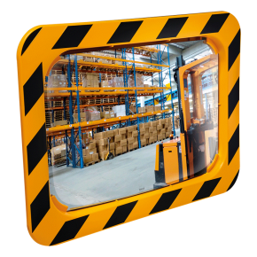 P.A.S.® Industriespiegel 800 x 600 mm mit gelb-schwarzem Rahmen Vialux988 Beobachtungsabstand bis 20 Meter