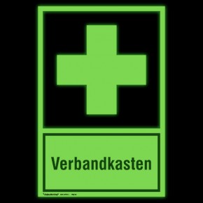 Erste-Hilfe-Kombischild - langnachleuchtend Erste Hilfe - Verbandkasten Folie HI 150 / 50 mm x 75 mm
