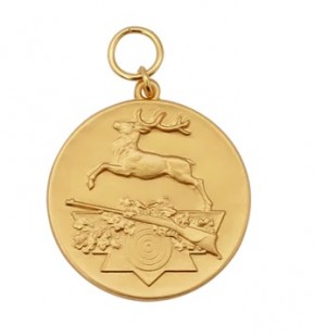 Medaille "Jagen / Springender Hirsch" mit Öse & Ring Ø 39 mm, 12540
